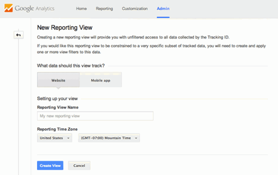 Google Analytics allows website and mobile app views, which have slightly different reports.
