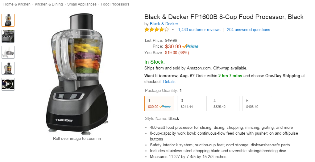 BLACK+DECKER 8-Cup Food Processor, Black, FP1600B