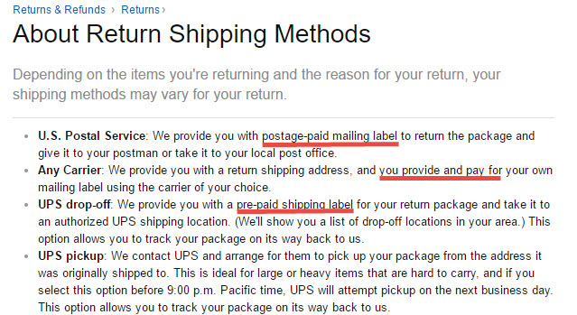 Amazon offers flexible return shipping methods.