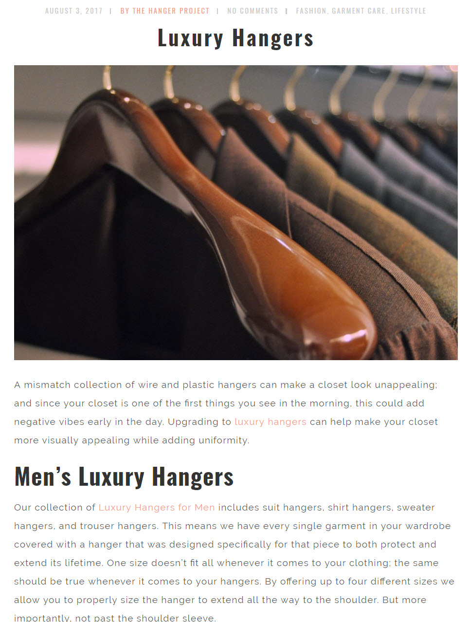 The Hanger Project Blog links in a controlled way to relevant product categories.