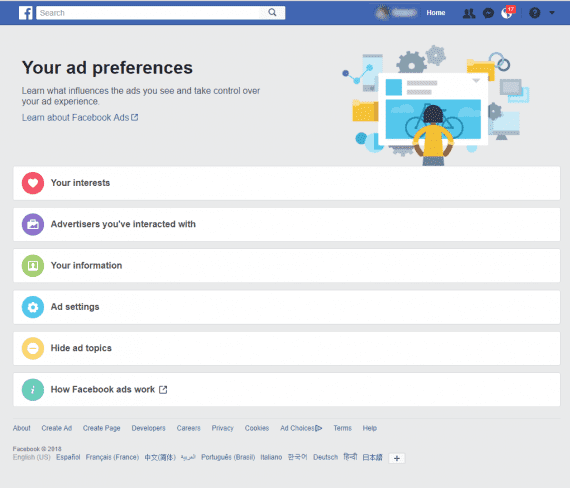 Facebook users can go to "Your ad preferences" and see the variables that determine which ads they see.