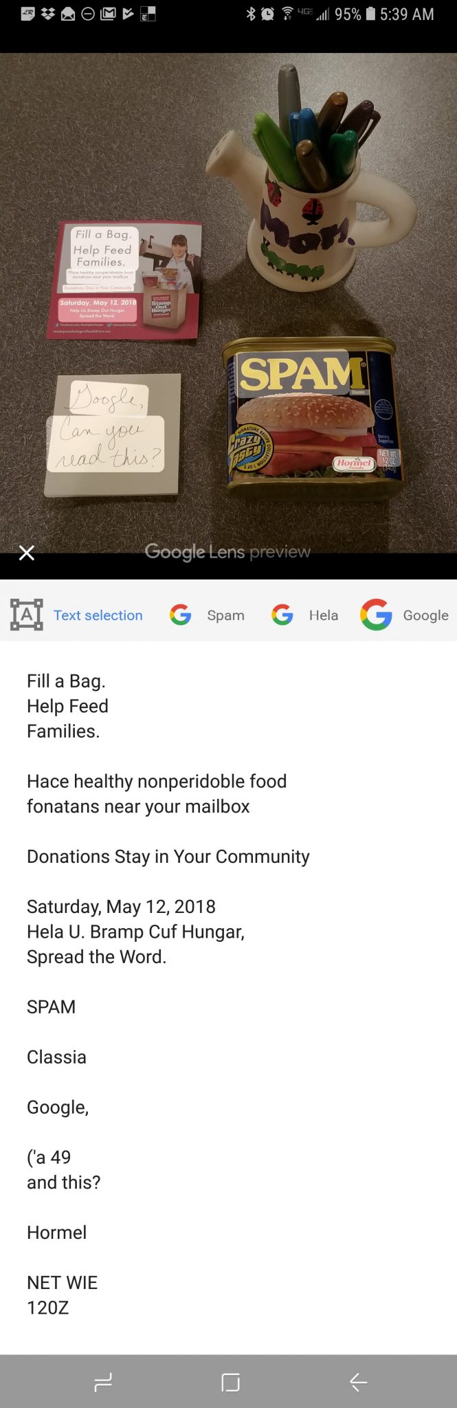 Text recognition in Google Lens is impressive but has room for improvement.