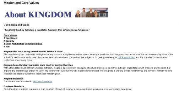 A page on Kingdom’s website explains the company’s Christian commitments.