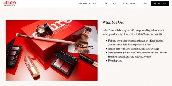 Allure magazine offers a monthly sampler of discounted beauty products.