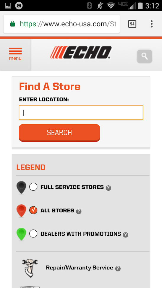 ECHO USA has an easy-to-use mobile store locator.