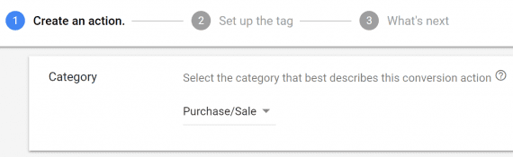 Choose "Purchase/Sale" to track sales conversions.