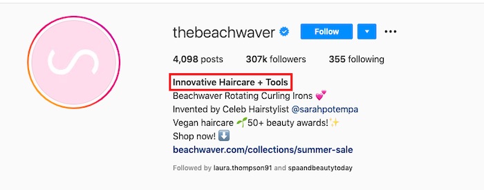 The handle @thebeachwaver does not include “tool.” But the profile does include it: "Innovative Haircare + Tools."