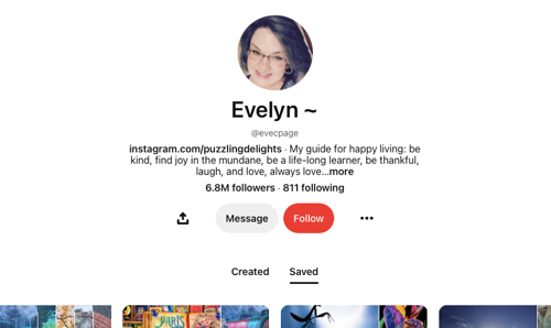 Evelyn's Pinterest page