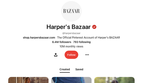 Harper's Bazaar's Pinterest page