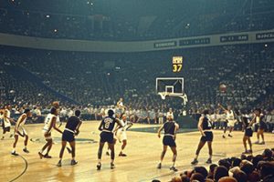 Photo of a NBA game in a huge arena
