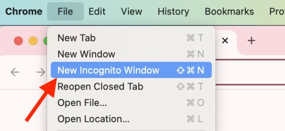 Screenshot of Chrome menu showing "New Incognito Window"