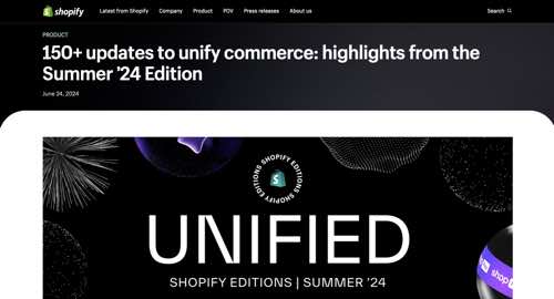 Web page of Shopify's Summer ’24 Edition